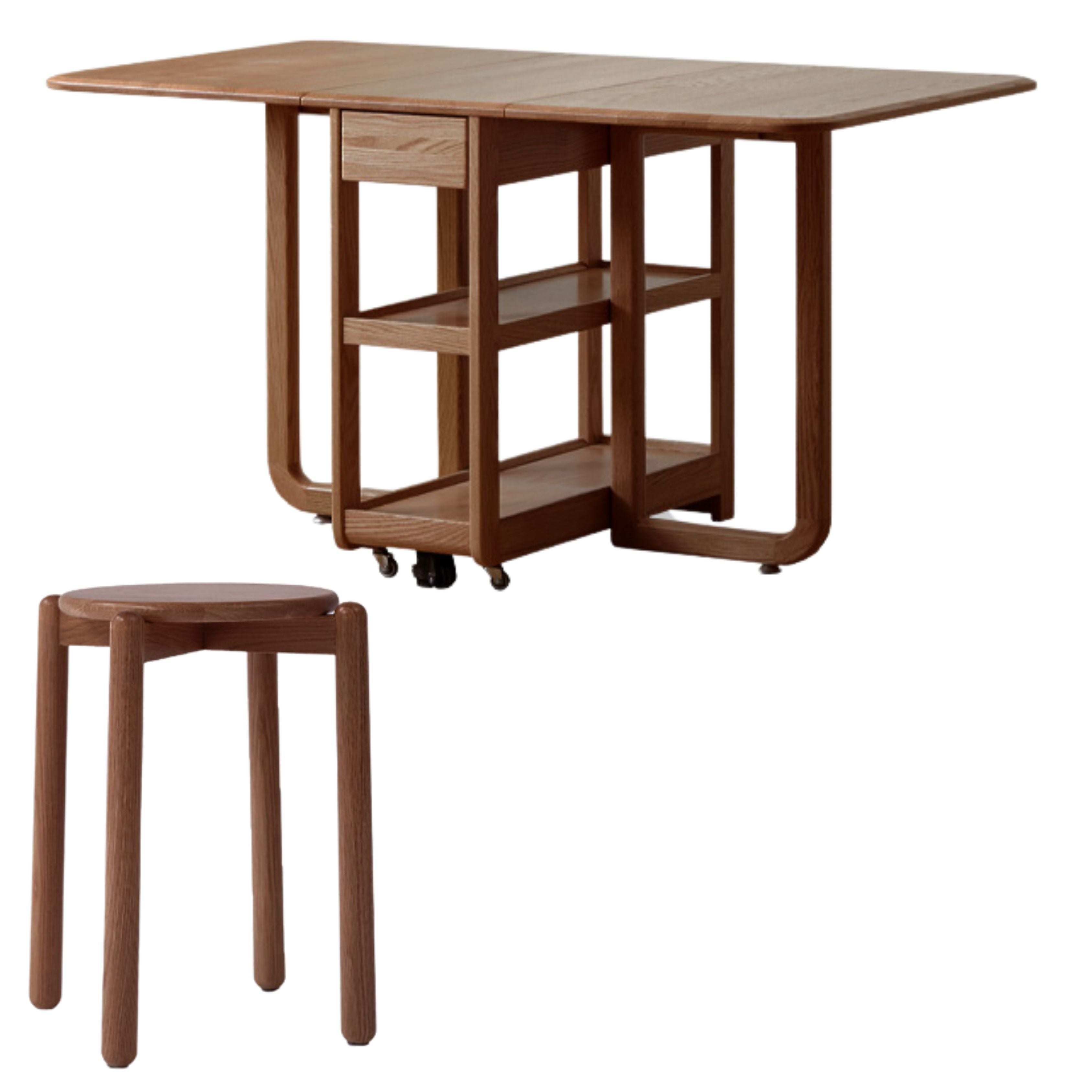 Oak Solid Wood Folding Multi-Functional Storage Telescopic Dining Table