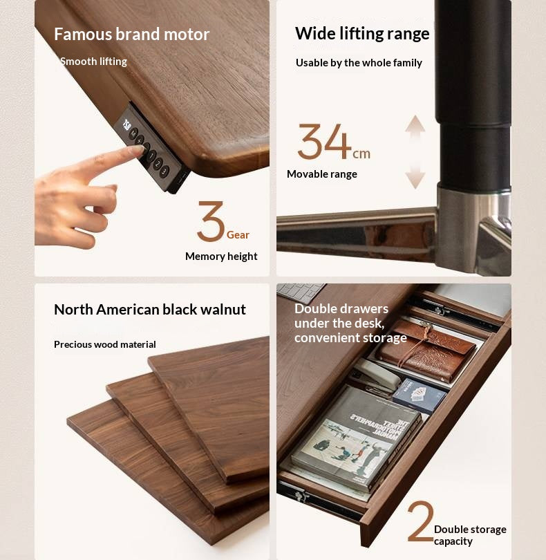 Black Walnut, Oak Solid Wood Lift-Top Office Desk