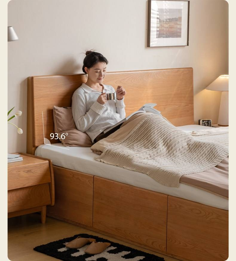Cherry Solid Wood Storage Bed with Side Storage Drawers
