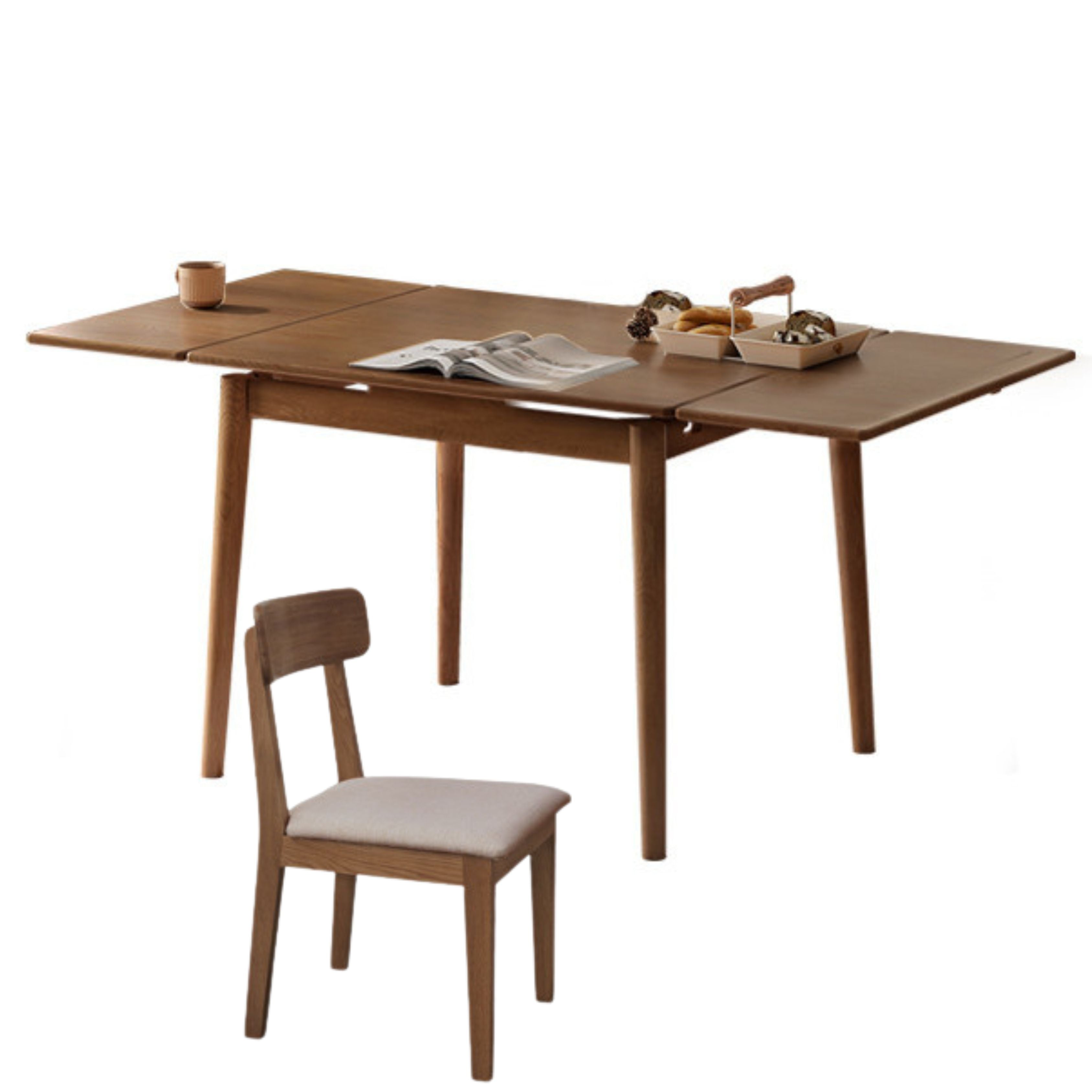 Oak Solid Wood Retractable Dining Table Large Tabletop