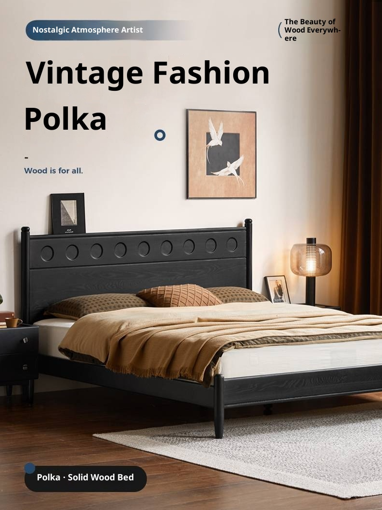 Ash Solid Wood Bed Vintage Style