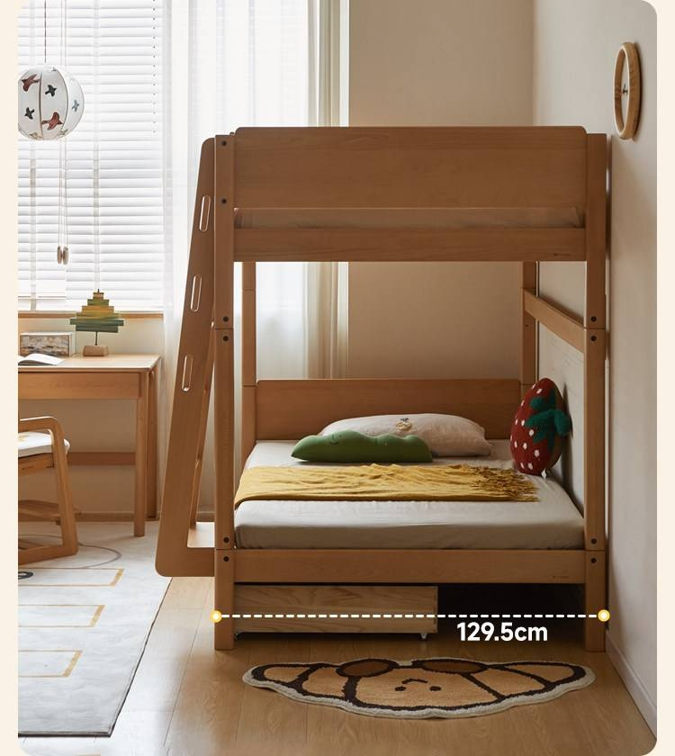Beech Solid Wood Convertible Bunk Bed with Storage Drawers