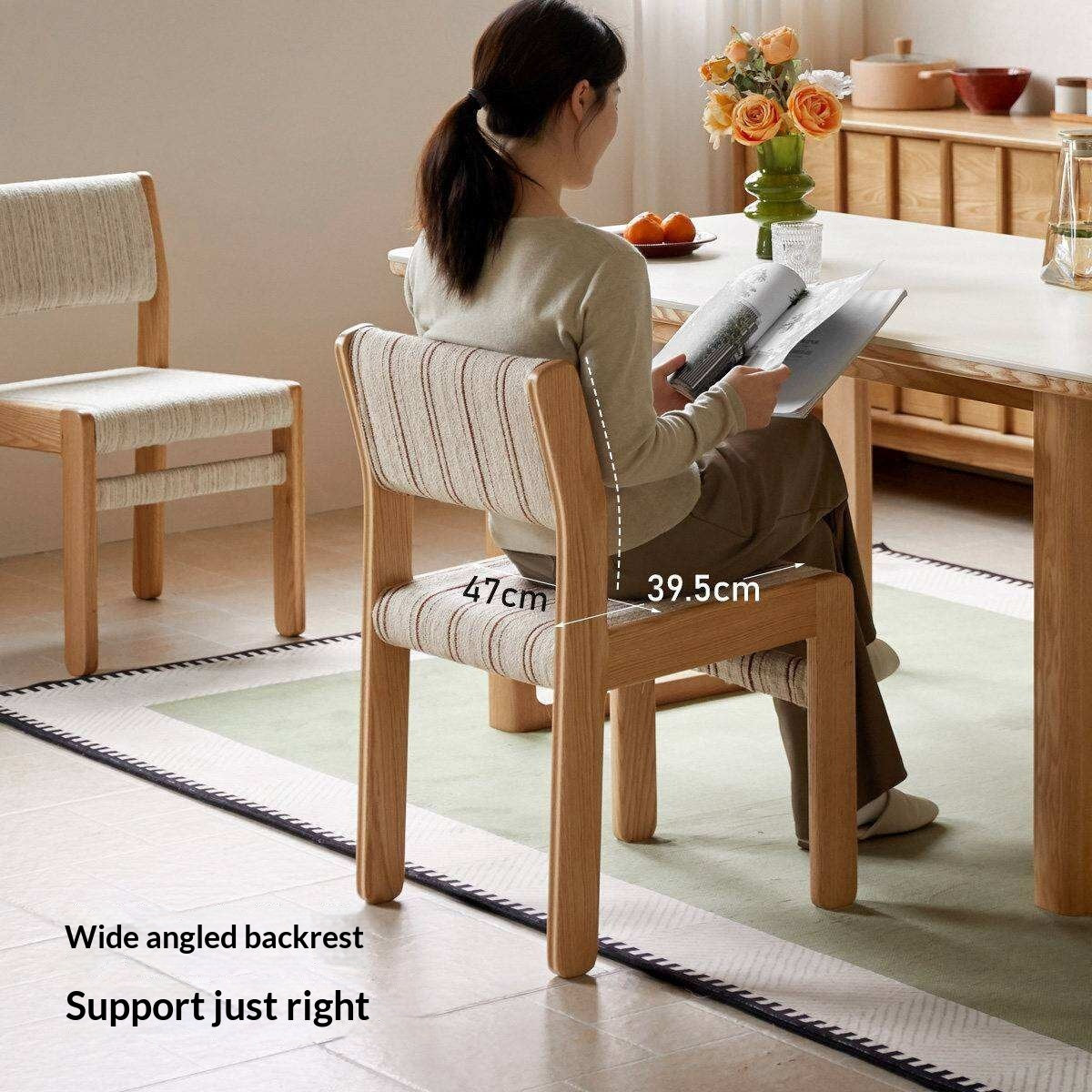 4 pcs Oak Solid Wood Dining Chair with Upholstered Seat, French Style