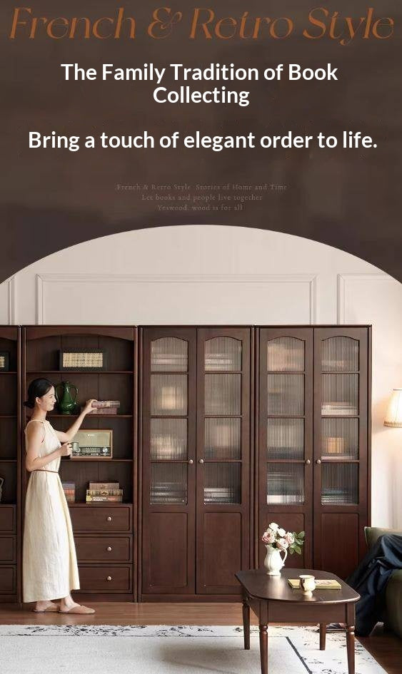 Poplar Solid Wood French Retro Style Floor Standing Display Bookcase