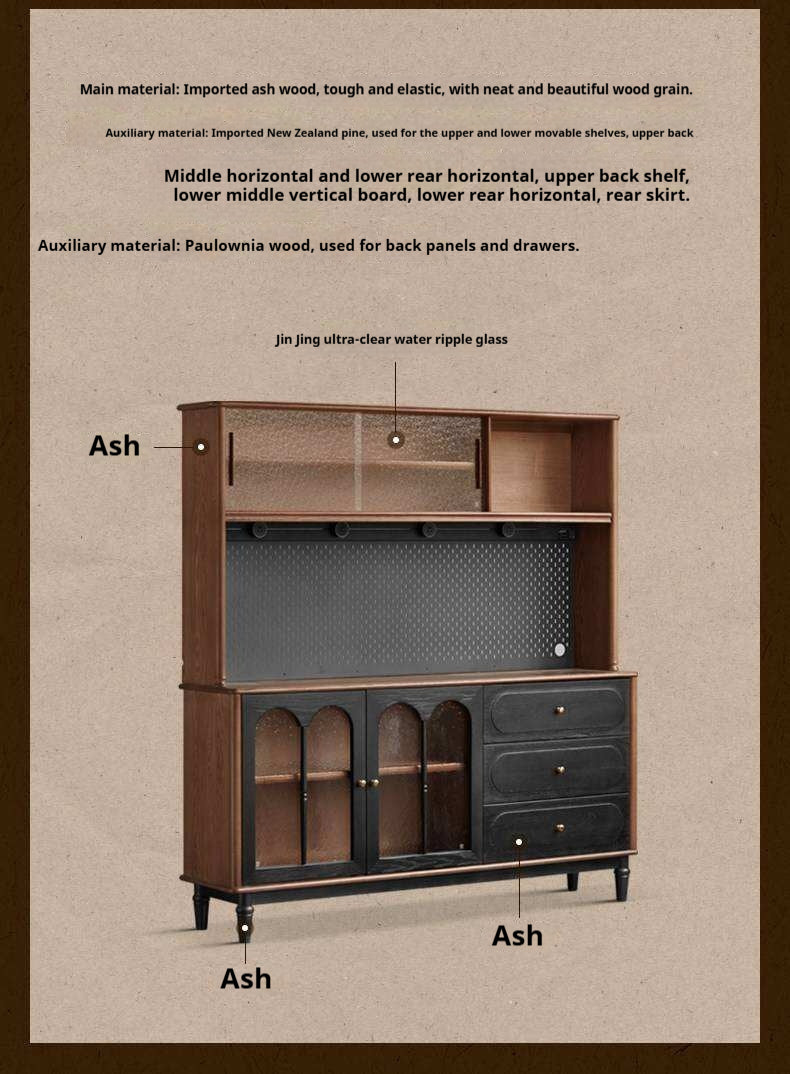 Ash Solid Wood Sideboard with American Retro Style and Storage Cabinet