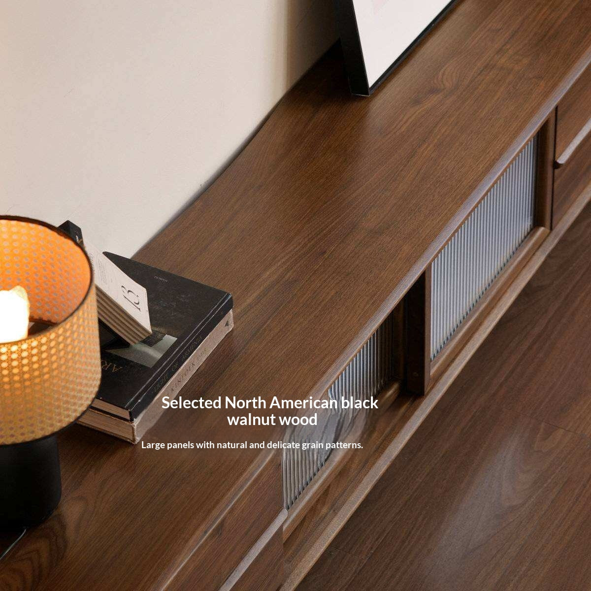 Black Walnut, Ash Solid Wood, Solid Longan Hardwood TV Cabinet with Sliding Door Storage