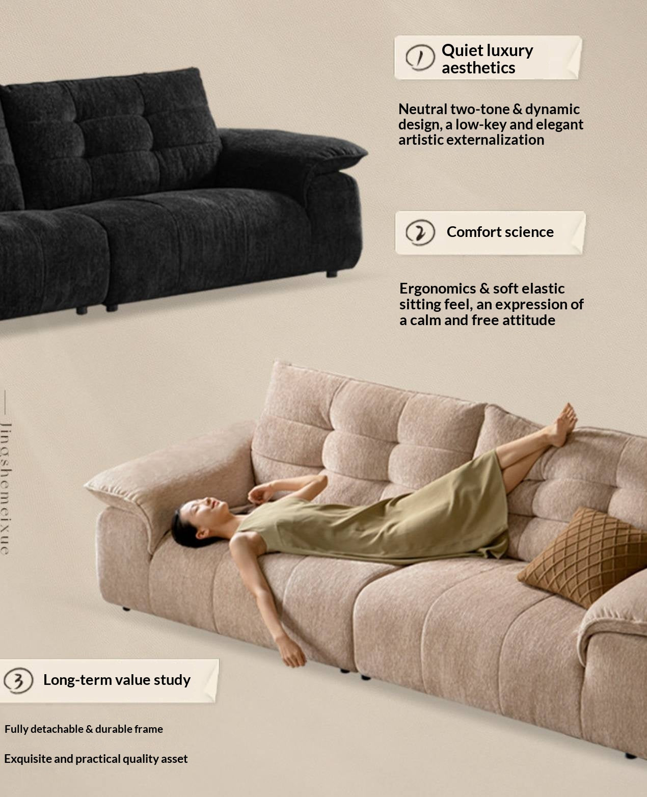 Modern Chenille Fabric Sofa,  Couch with Removable and Washable Covers