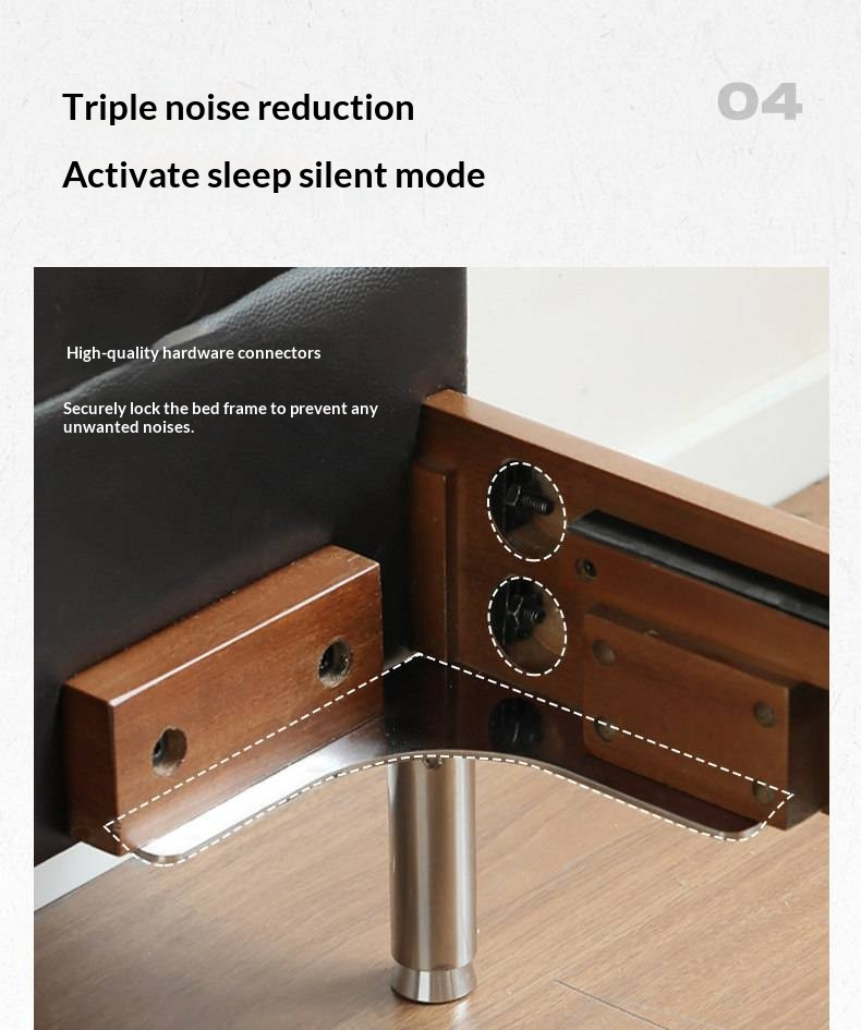 Tulipwood Solid Wood Bed — Bauhaus Style with Soft Genuine Leather Headboard