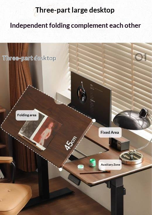 Black Walnut, Oak Solid Wood Light Luxury Style Electric Lift Table.