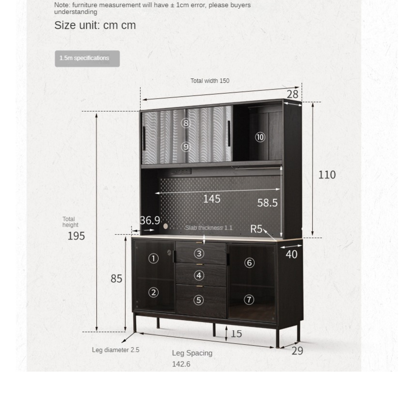 Oak solid wood Sideboard slate top: