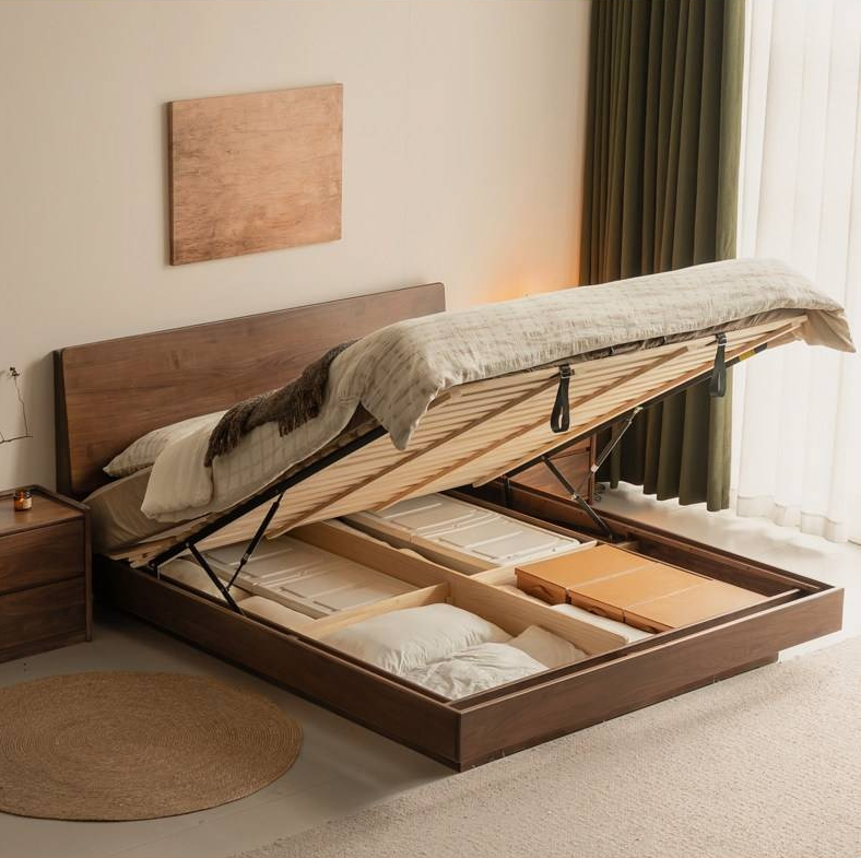 Black Walnut Solid Wood Bed — Italian Light Luxury Suspended Bed
