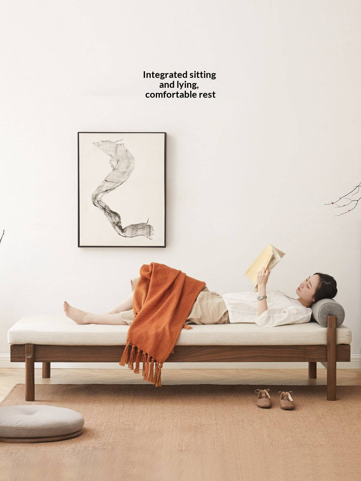 North american black walnut, Ash Solid Wood Single Sleeper Chaise Sofa Bed