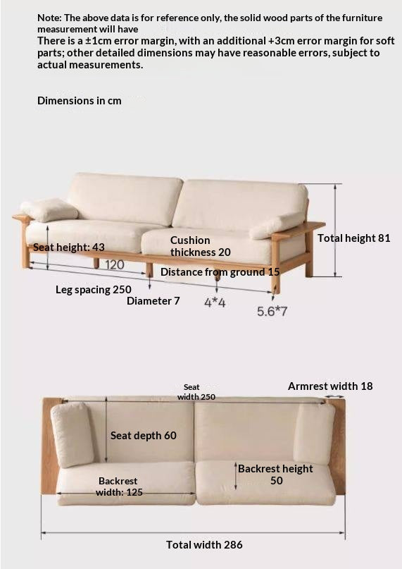 Oak, Ash Solid Wood Wabi Sabi Style Genuine Leather Sofa, fabric sofa