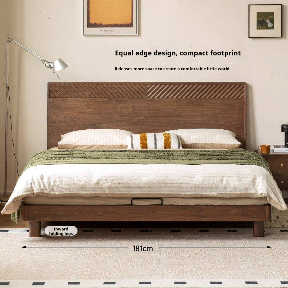 Black Walnut Solid Wood Platform Bed with Grooved Panel Headboard Accent