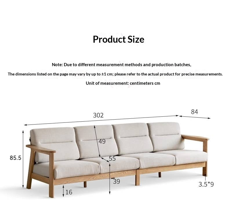 Ash Solid Wood Sofa with Slatted Base and Exposed Frame Arms