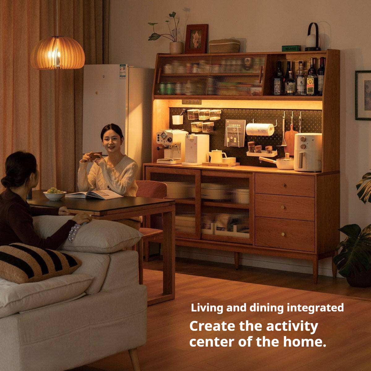 Cherry Solid Wood Sideboard High Cabinet Multi-Functional Buffet