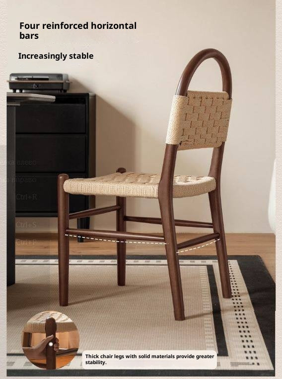 4pcs Solid RubberWood Dining Braided Chair Retro Vintage Style