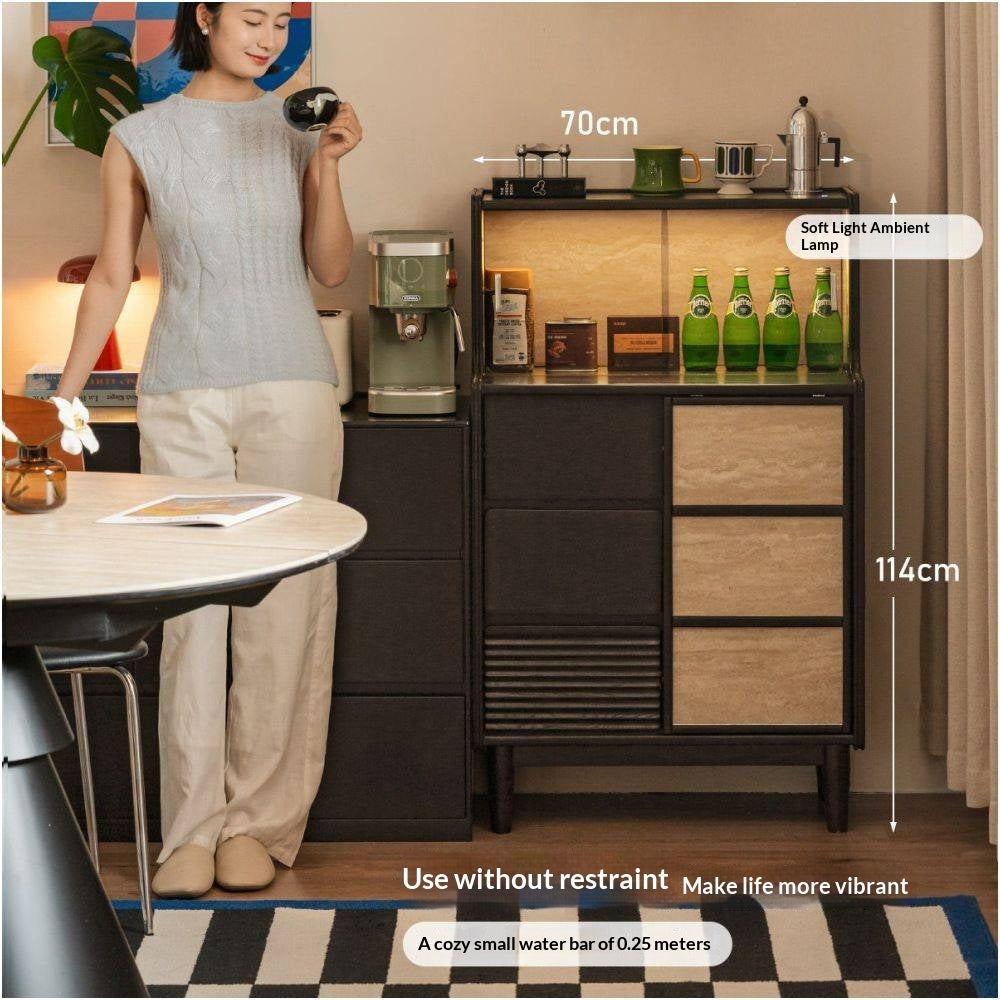 Oak Solid Wood Bauhaus Style Bar Cabinet with Sliding Doors
