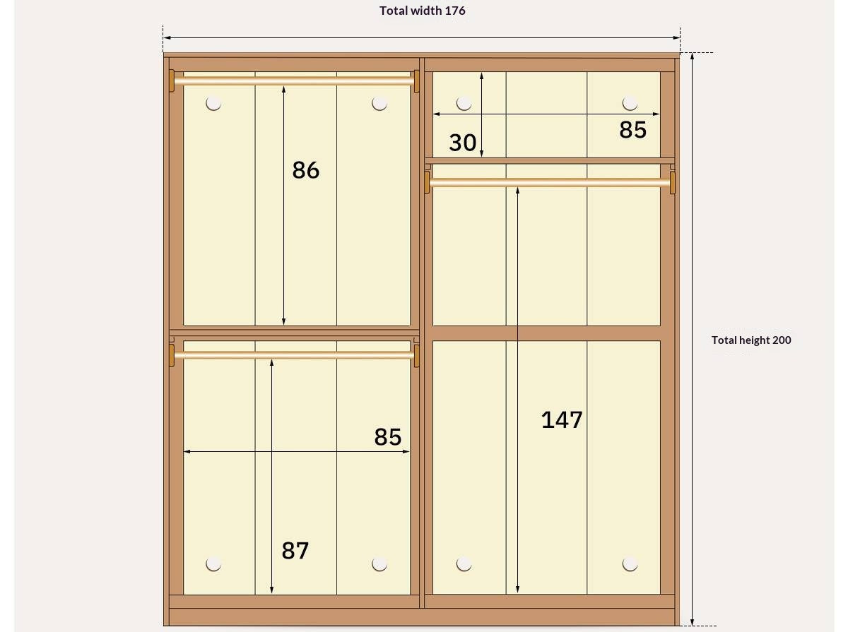 Oak solid wood Wardrobe with Flat Panel Doors and Groove Handles