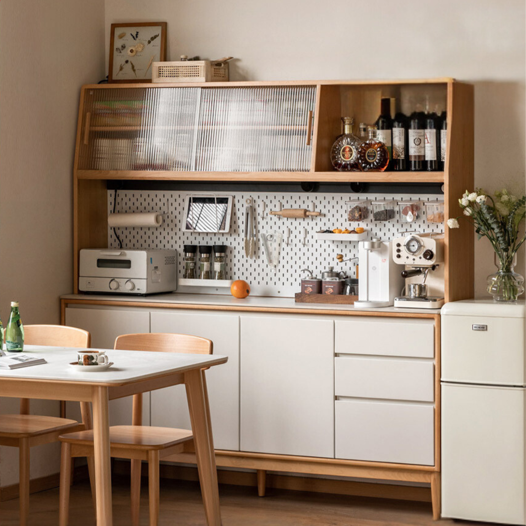 Beech solid wood against the wall dining sideboard,