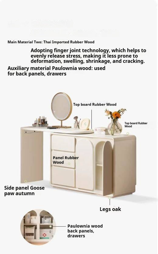 Solid Rubberwood French Cream Style Vanity Table.