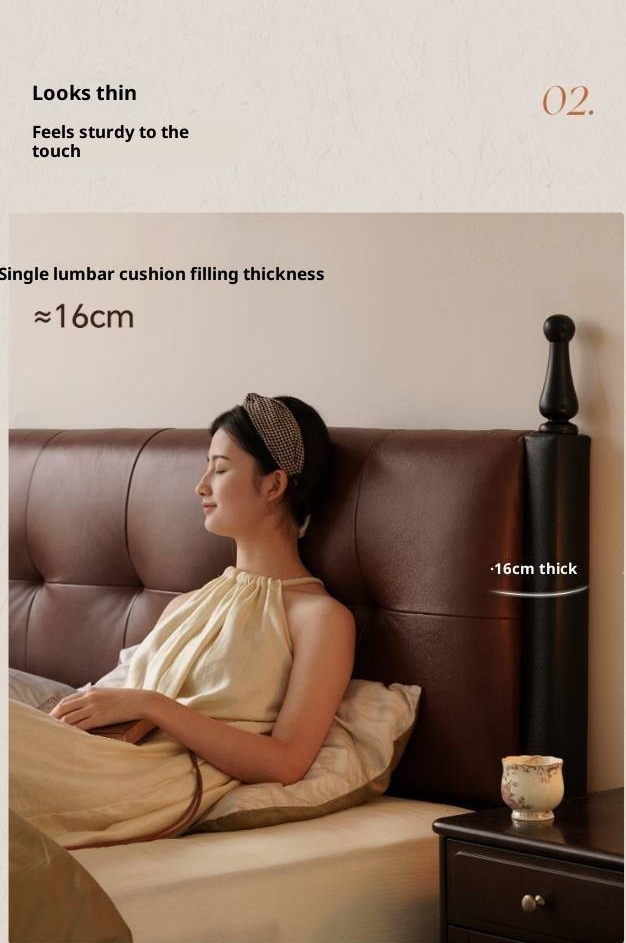 Luxury Genuine Leather Soft Backrest Bed, American Retro Style