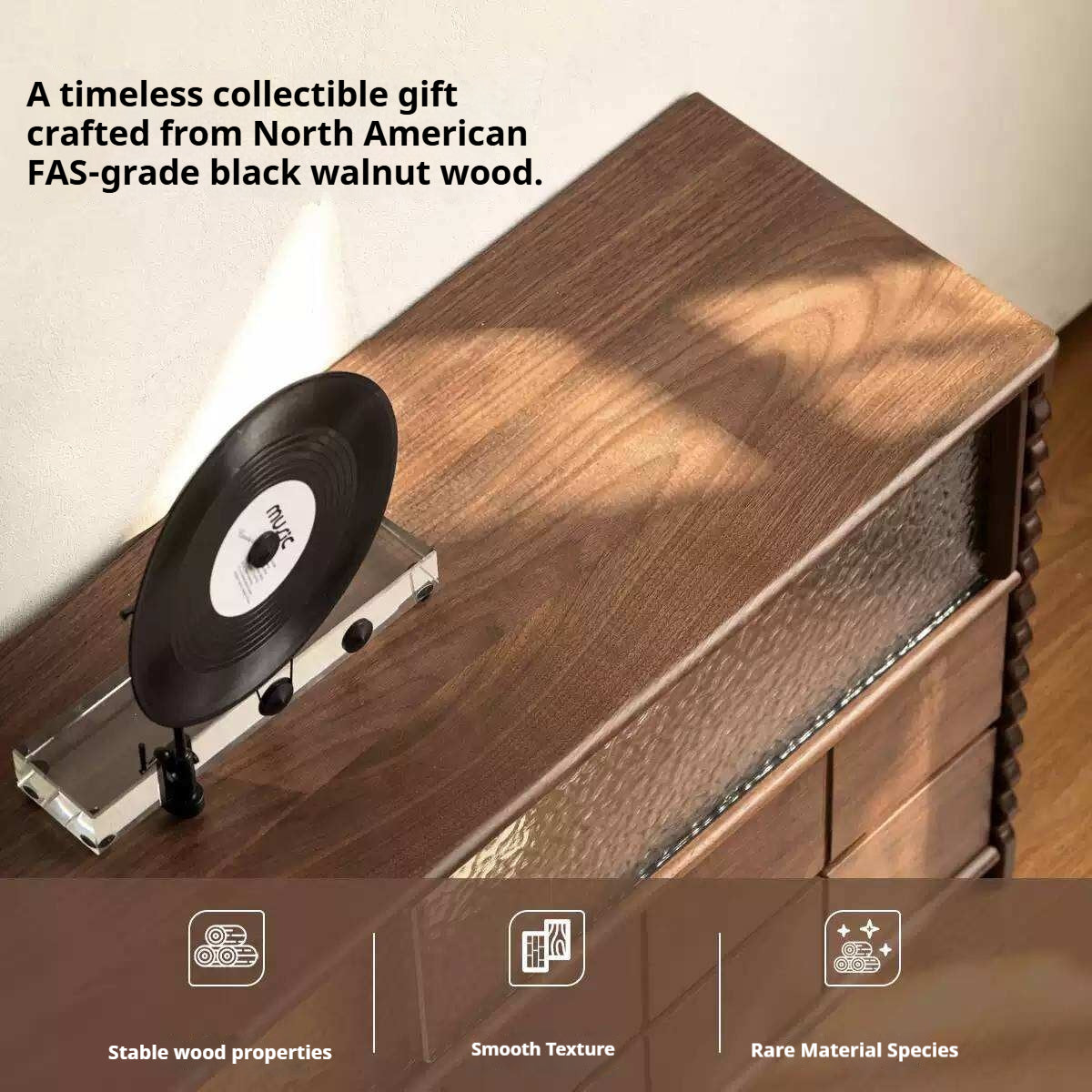 Black Walnut Solid Wood Tall TV Cabinet  Modular Sideboard, Mid Century Gallery Style Storage Cabinet with Fluted Details