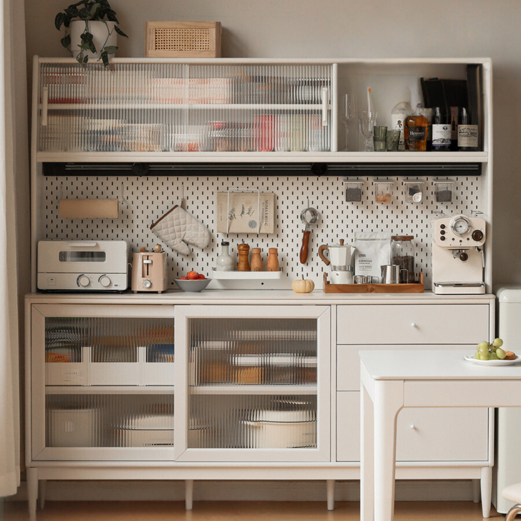 Poplar solid wood dining sideboard cream style  against the wall integrated,