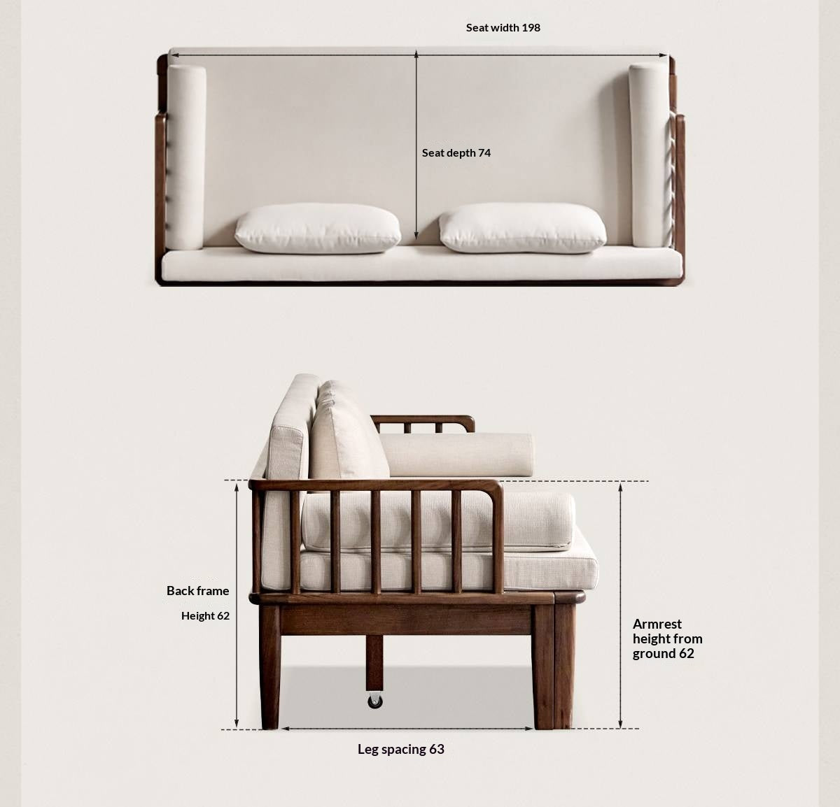 Black Walnut, Ash Solid Wood Daybed Sleeper Sofa with Slatted Wood Back and Arms