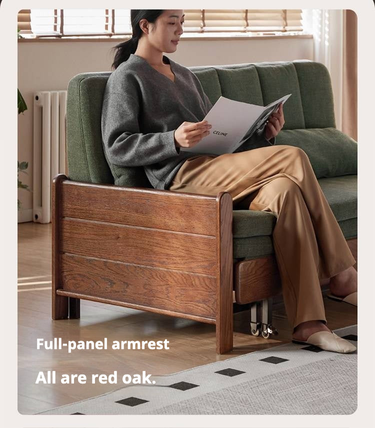 Oak, Ash Solid Wood Sleeper Sofa with Solid Wood Frame and Reclining Backrest