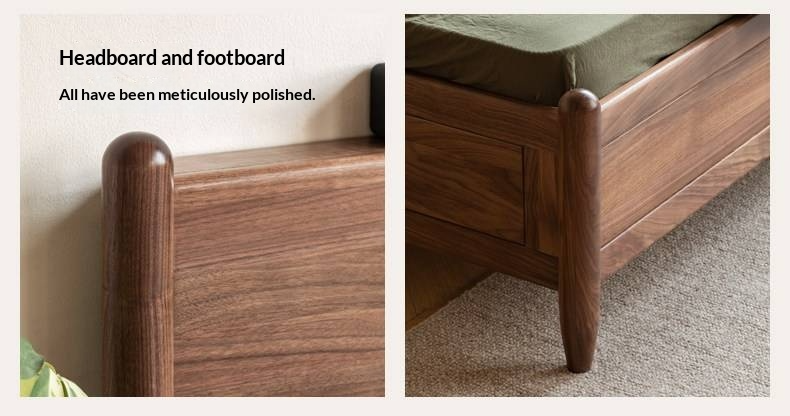 Black Walnut Solid Wood Adjustable Storage Bed with Flat Panel Headboard