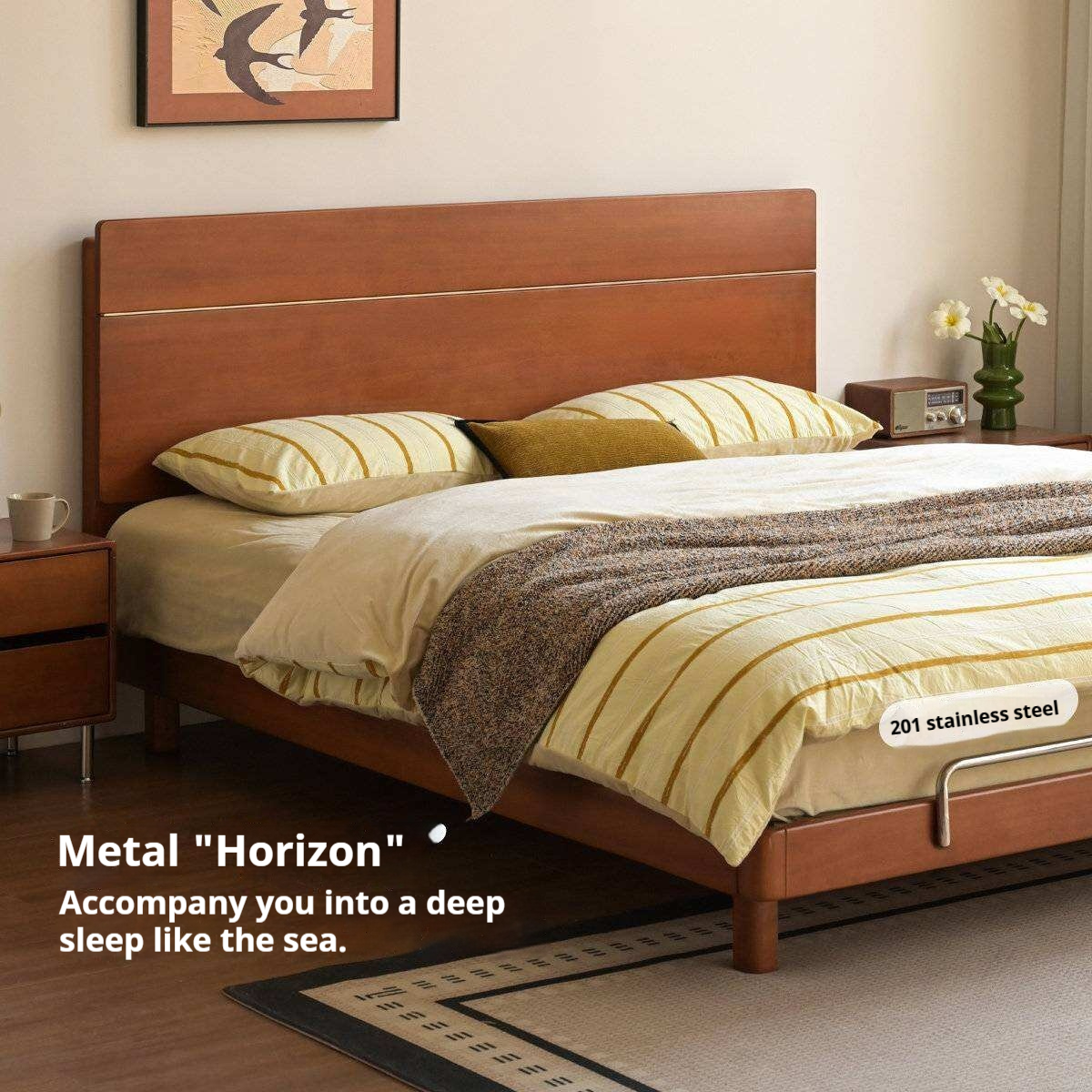 Poplar Solid Wood with High Headboard and Large Board Bed