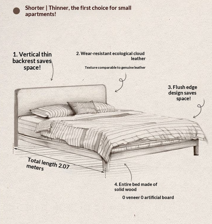 Rubberwood Solid Wood Bed — Modern Minimalist Black Design with Soft Headboard