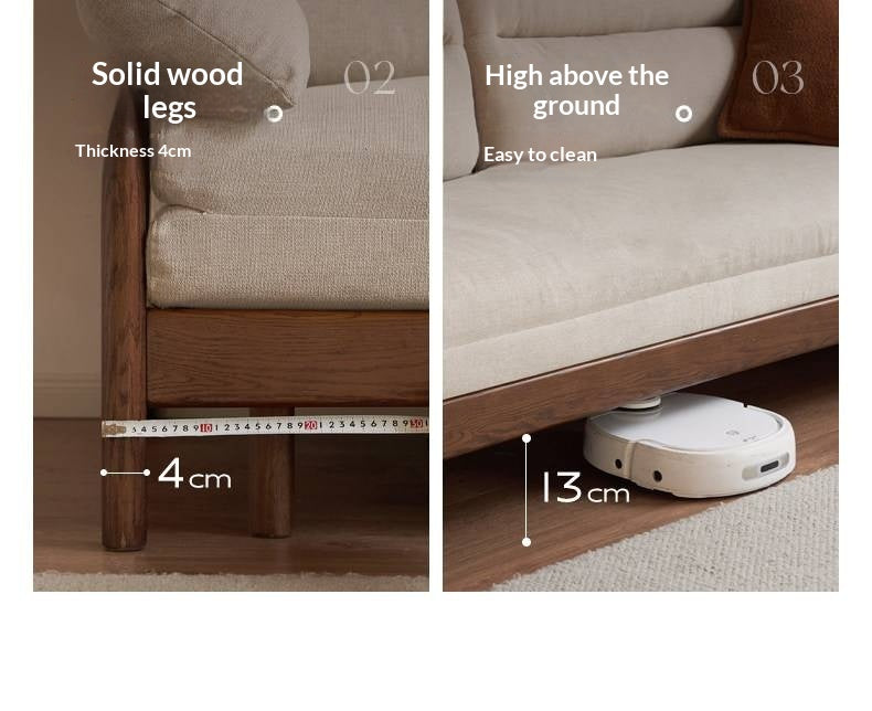 Oak Solid Wood Wood Frame Sleeper Sofa with Reclining Backrest