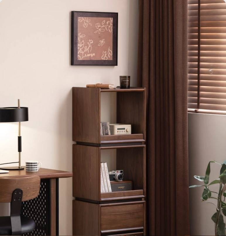 Black Walnut, Sandalwood Solid Wood Italian Light Luxury Bookshelf