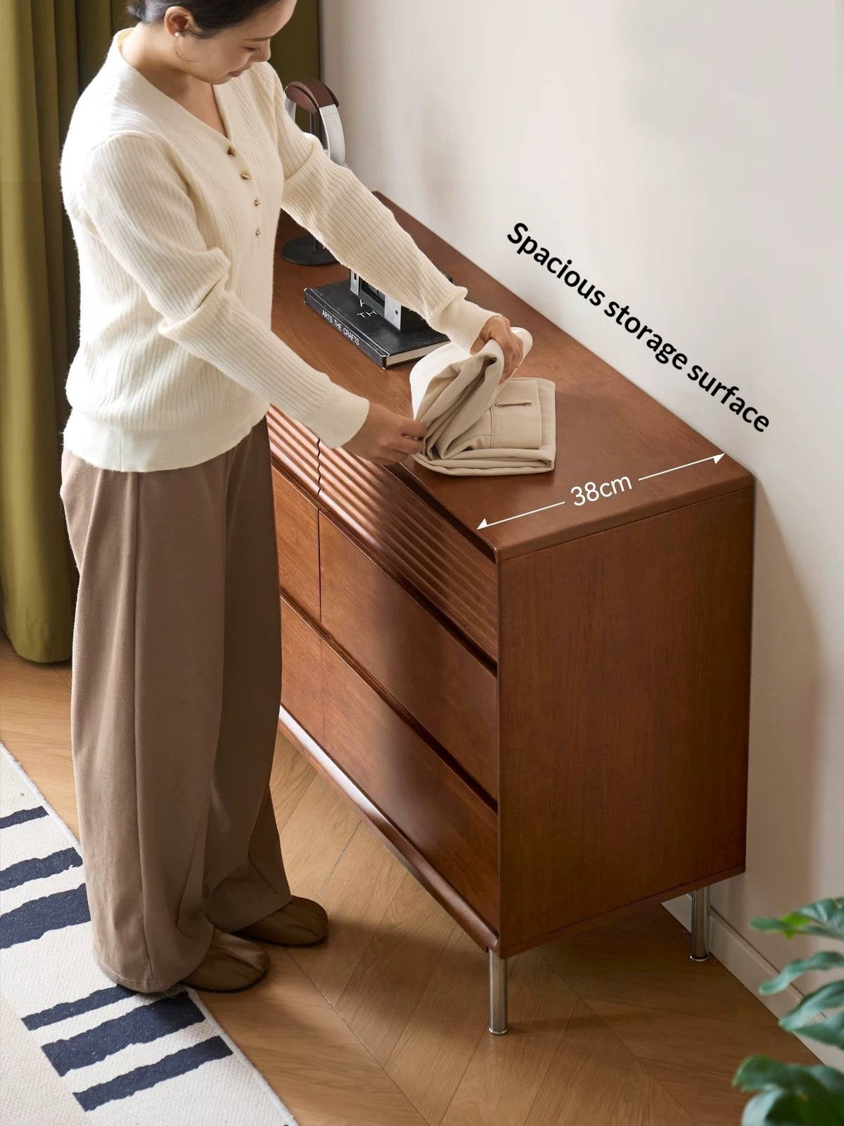 Rubberwood Solid 6-Drawer Dresser, Mid Century Bedroom Storage Cabinet