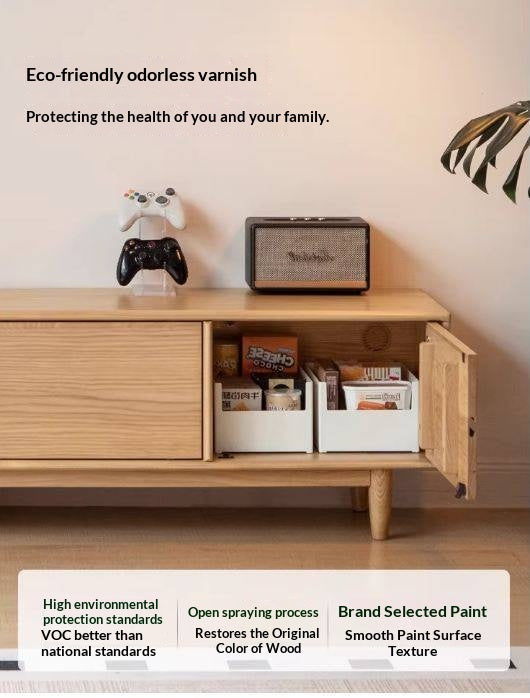 White Ash, Ash Solid Wood TV Stand with Sliding Doors and Sleek Finish