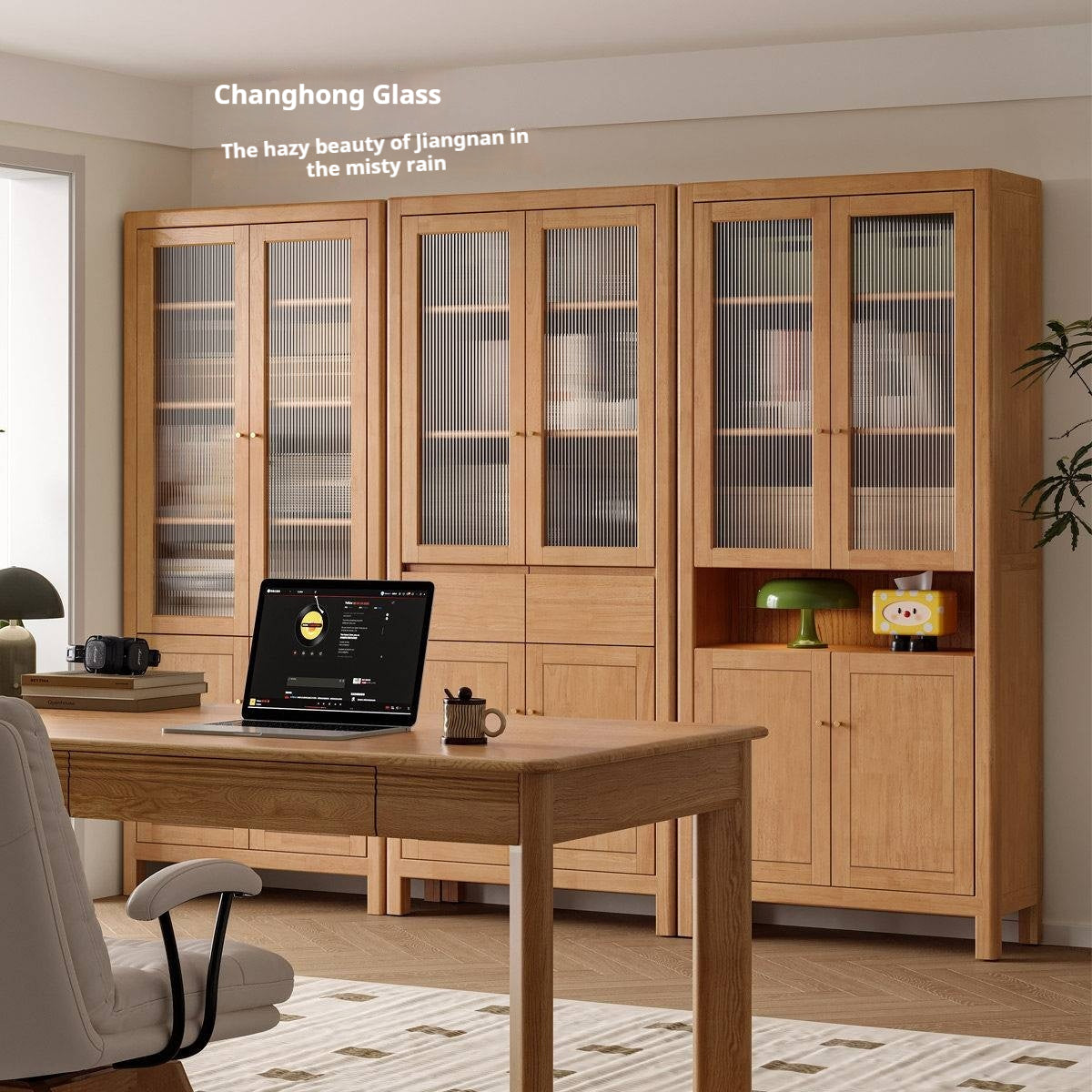 Solid Rubberwood Bookcase with Storage and Display Shelves