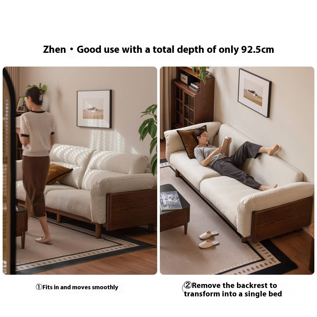 Black Walnut, Oak Solid Wood Sofa Genuine Leather, fabrics