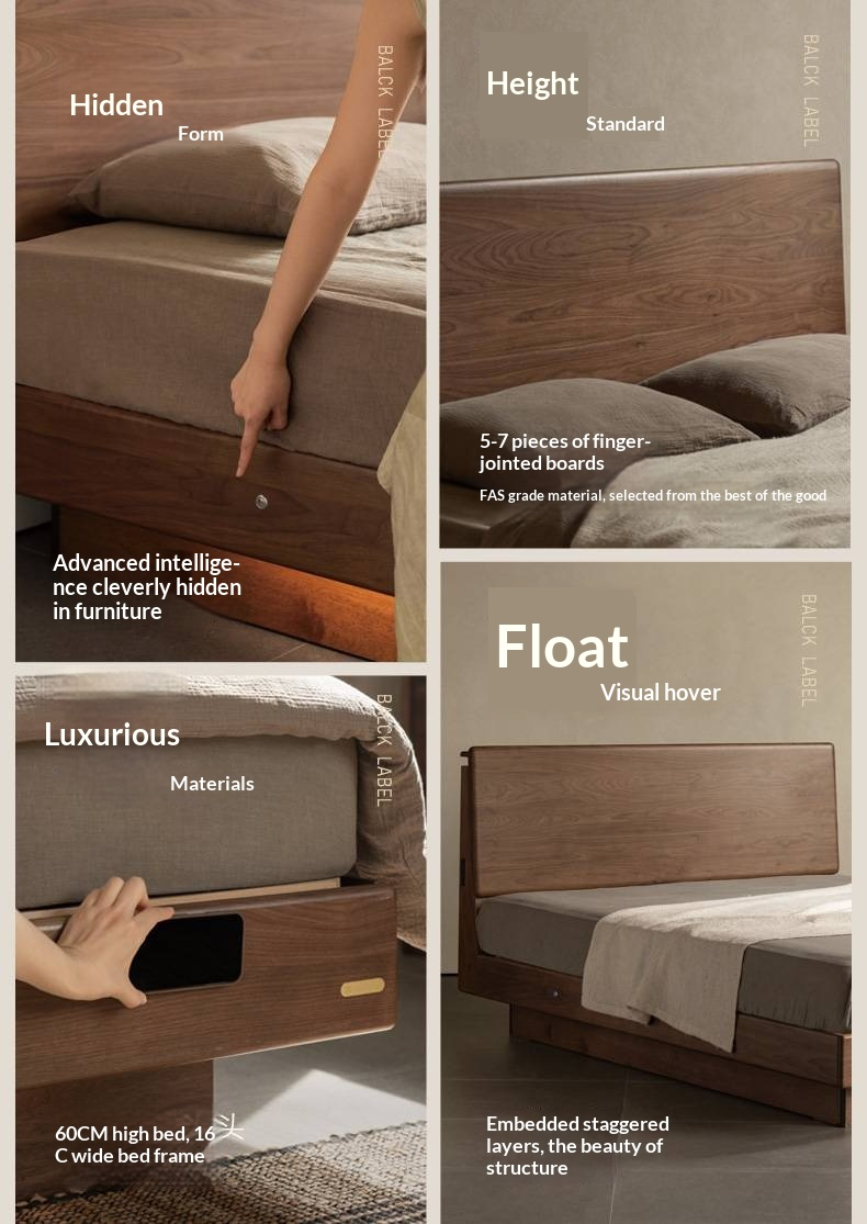 Black Walnut Solid Wood Italian Light Luxury Electric Suspended Box Bed