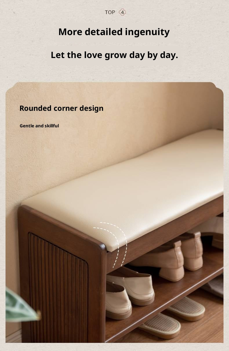 Solid Rubberwood Entryway Shoe Stool with Flip Top