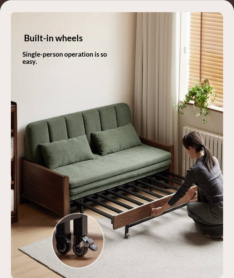 Oak, Ash Solid Wood Sleeper Sofa with Solid Wood Frame and Reclining Backrest