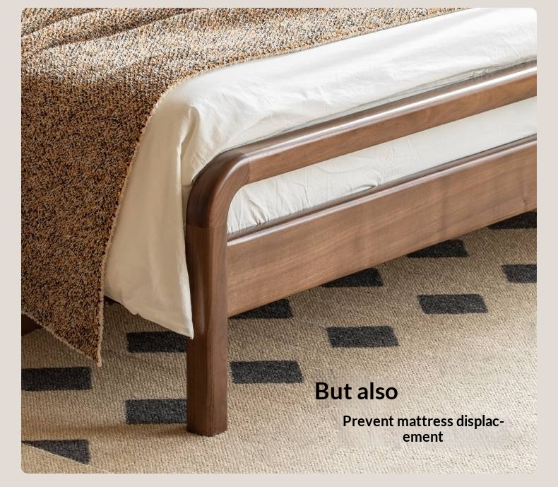 Black Walnut, Beech Solid Wood Retro Upholstered Large Bed