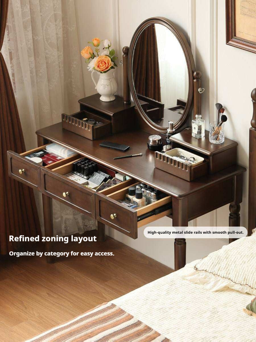 Tulipwood Solid Wood American Retro Style Vanity Table with Makeup Mirror