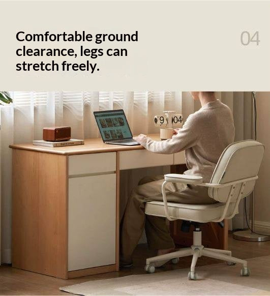 Beech Solid Wood Desk Bookshelf Integrated Study
