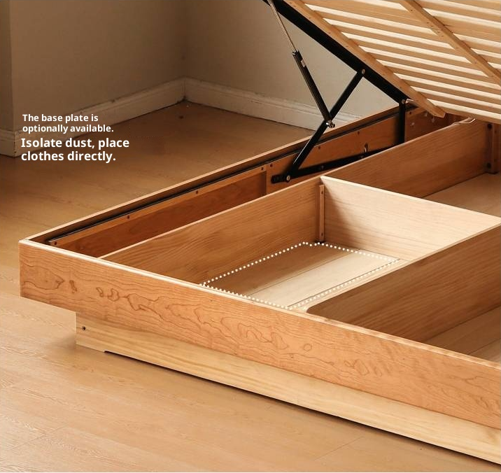 Cherry Solid Wood Floating Platform Box Bed, Headboard-Free Bed