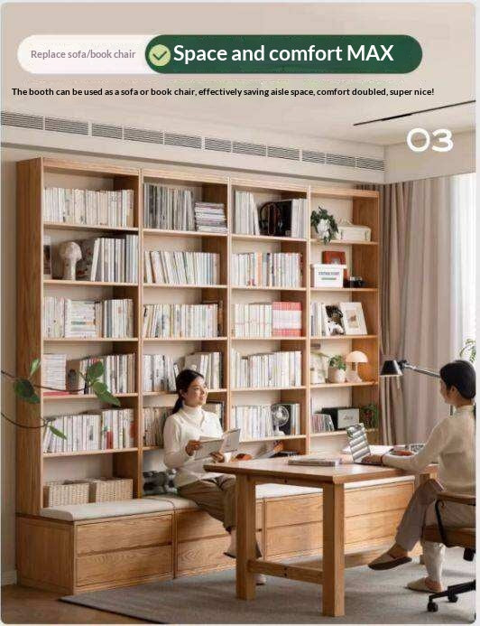 Oak, Ash Solid Wood Wall-To-Wall With Seat Combined Bookshelf