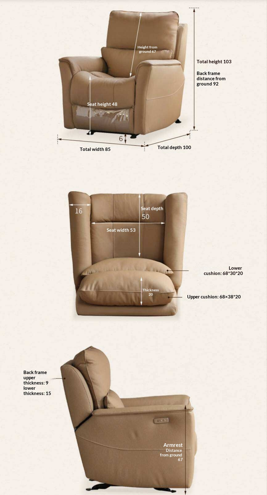 Functional Electric Reclining Chair genuine leather, fabric