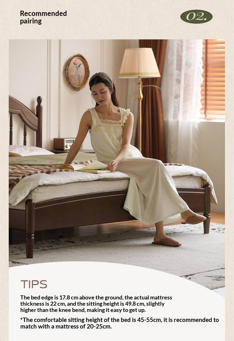 Poplar Solid Wood Bed — American Windsor Style with Retro Vertical Strip Design