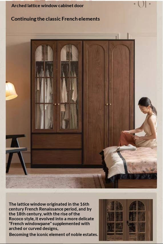 Black Walnut Solid Wood Wardrobe French Retro Style